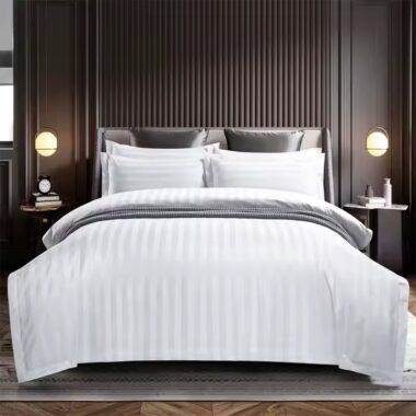 White down duvet bedding set styled in luxury hotel room for premium comfort
