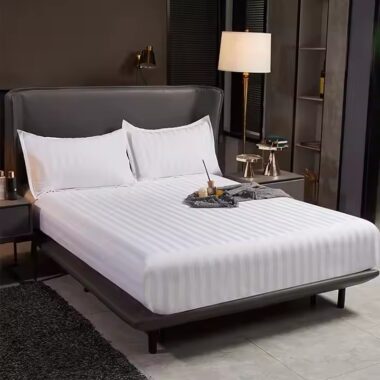 White down duvet bedding set styled in luxury hotel room for premium comfort
