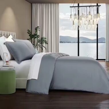Soft, breathable, luxury down-filled hotel bedding set in elegant white