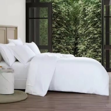 Soft, breathable, luxury down-filled hotel bedding set in elegant white