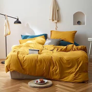 Customizable organic washed cotton hotel bedding set with down filling, soft and breathable luxury bedding