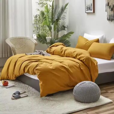 Customizable organic washed cotton hotel bedding set with down filling, soft and breathable luxury bedding
