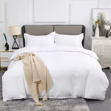Custom 5-Star Hotel White Duvet and Duvet Cover Set on King Bed