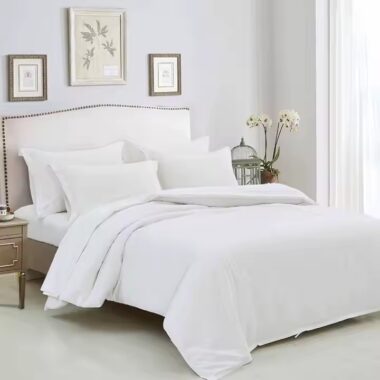 Custom 5-Star Hotel White Duvet and Duvet Cover Set on King Bed