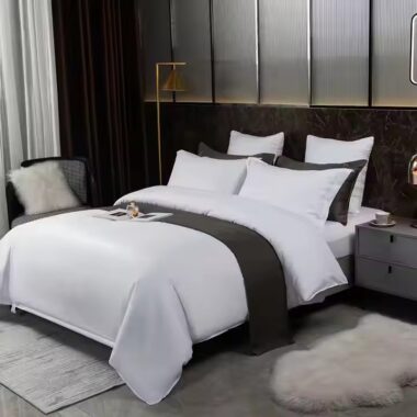 Custom 5-Star Hotel White Duvet and Duvet Cover Set on King Bed