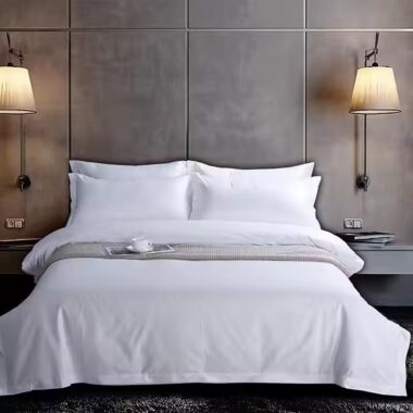 Custom 5-Star Hotel White Duvet and Duvet Cover Set on King Bed