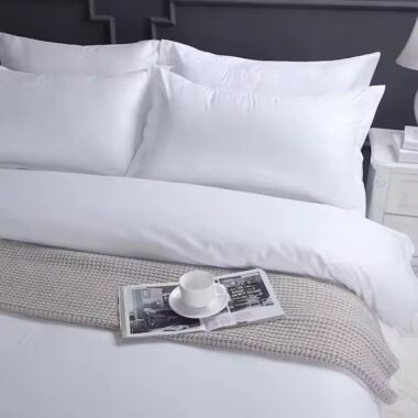 Custom 5-Star Hotel White Duvet and Duvet Cover Set on King Bed