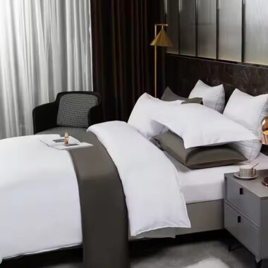 Custom 5-Star Hotel White Duvet and Duvet Cover Set on King Bed