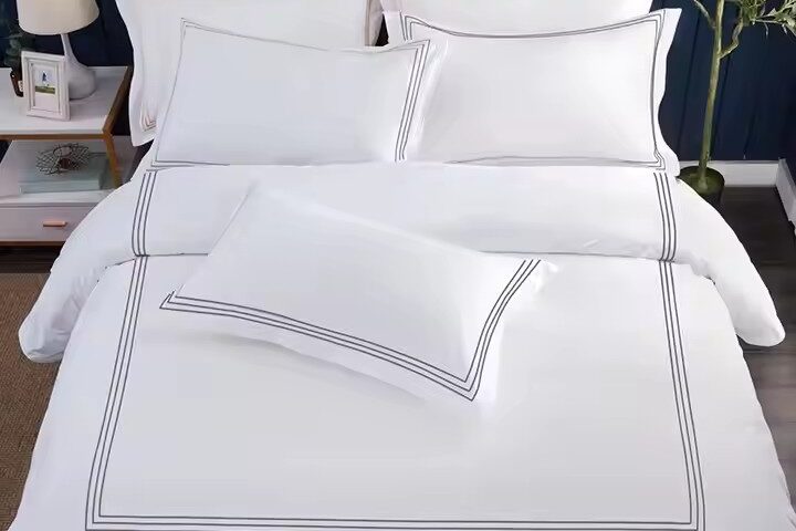 Premium Embroidered Cotton Down Hotel Bedding Set (2) Luxury 100% cotton embroidered hotel bedding set with down filling for high-end hospitality