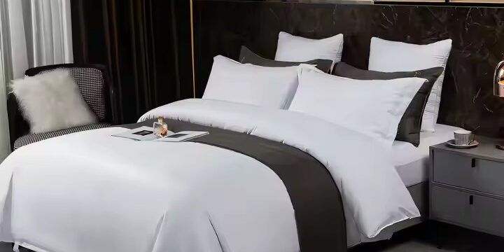 Premium white cotton hotel bedding set for five-star hotels, available in wholesale bulk