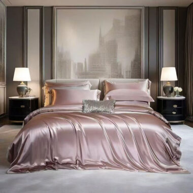Luxury mulberry silk hotel bedding set with smooth elegant sheen