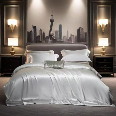 Luxury mulberry silk hotel bedding set with smooth elegant sheen