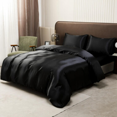 Luxury oversized silk hotel bedding set with smooth elegant drape