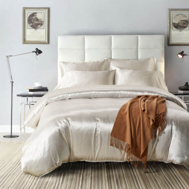 Luxury oversized silk hotel bedding set with smooth elegant drape