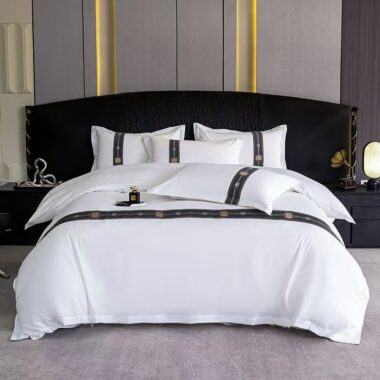 Premium white hotel bedding set with soft durable fabric