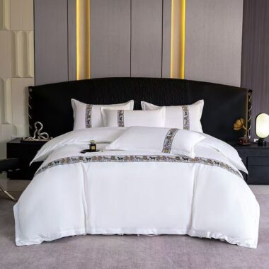 Premium white hotel bedding set with soft durable fabric