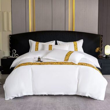 Premium white hotel bedding set with soft durable fabric