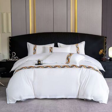 Premium white hotel bedding set with soft durable fabric