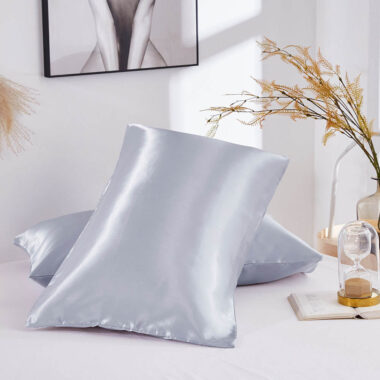 Multi-color solid satin hotel pillow and matching pillowcase set