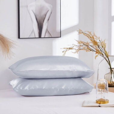 Multi-color solid satin hotel pillow and matching pillowcase set