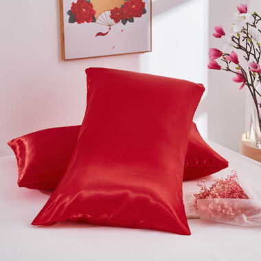 Multi-color solid satin hotel pillow and matching pillowcase set