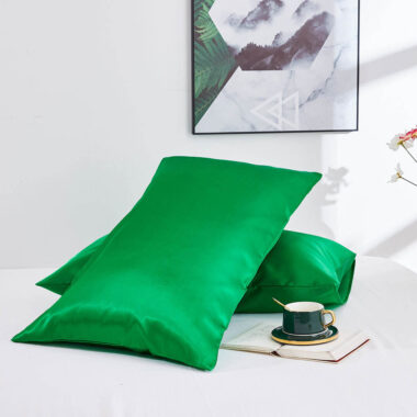 Multi-color solid satin hotel pillow and matching pillowcase set