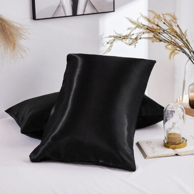 Multi-color solid satin hotel pillow and matching pillowcase set