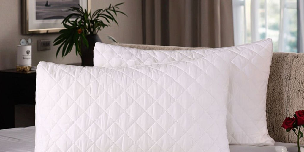 Soft white hotel pillow and pillowcase for hospitality rooms